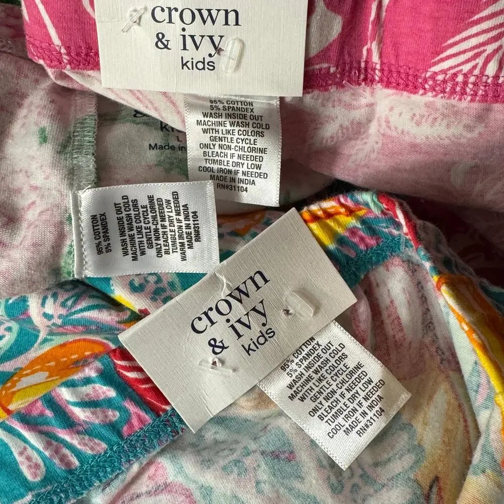 Crown & Ivy Lot of 3 Girls X-Large Pants Floral Stretch Elastic Waist Pull-On